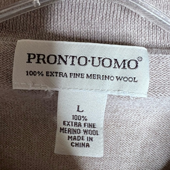 Pronto Uomo extra fine merino wool knit polo pullover sweater 3 button beige - Picture 3 of 11